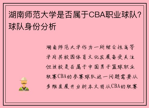 湖南师范大学是否属于CBA职业球队？球队身份分析
